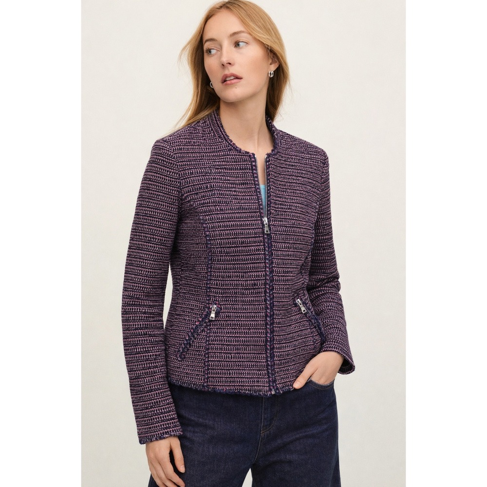 REBECCA TAYLOR Graphic Tweed Knit Lady Jacket Full‎ Zip Multicolor Sz 12